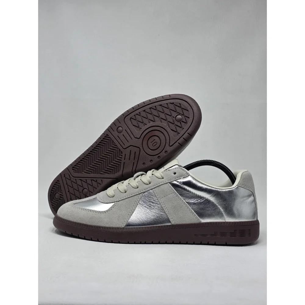 Steve Madden Mens Dixon Leather Lace-Up Casual Sneakers Silver Size 10 New